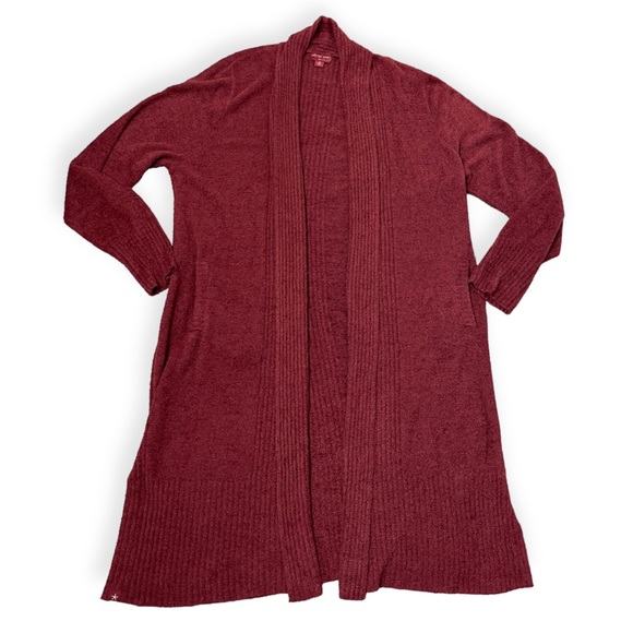 Barefoot Dreams CozyChic Lite Catalina Cardi Sweater Garnet Red Cardigan Duster - Picture 4 of 16